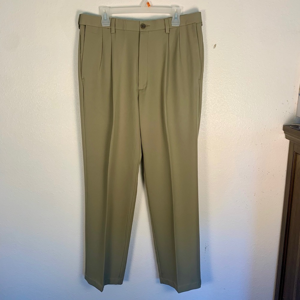 Haggar Cool 18 Pro Mens Dress Pants 36x34 Khaki Flat Front Classic Fit - Picture 7 of 10